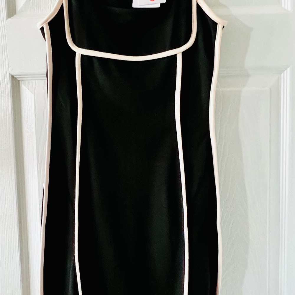 NWTs! Zesica Elegant Black Mini Dress with White Trim